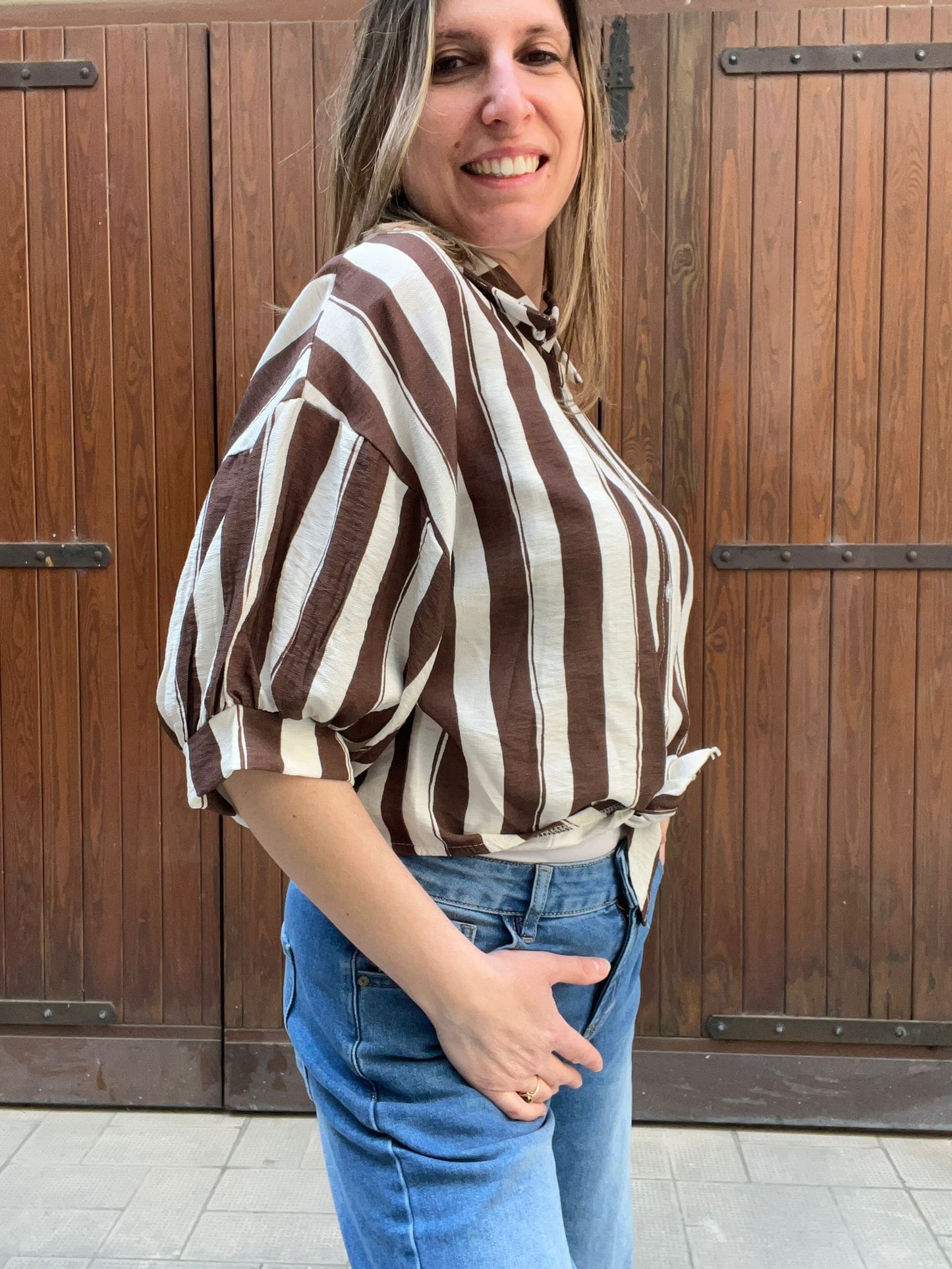 Camicia Righe Mocha